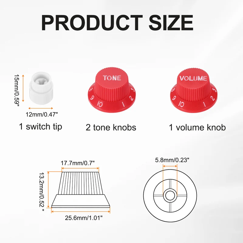Guitar Control Knobs 1Volume 2Tone 1Switch Tip Red with White Characters