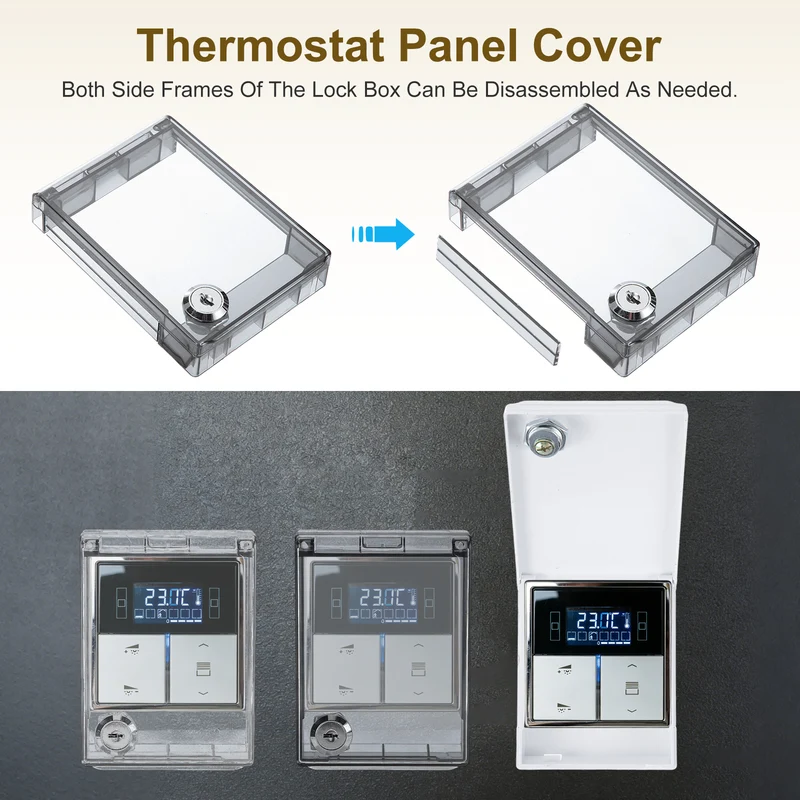 2Pcs Thermostat Lock Box with Key Central AC Thermostat Panel Cover, Clear Black