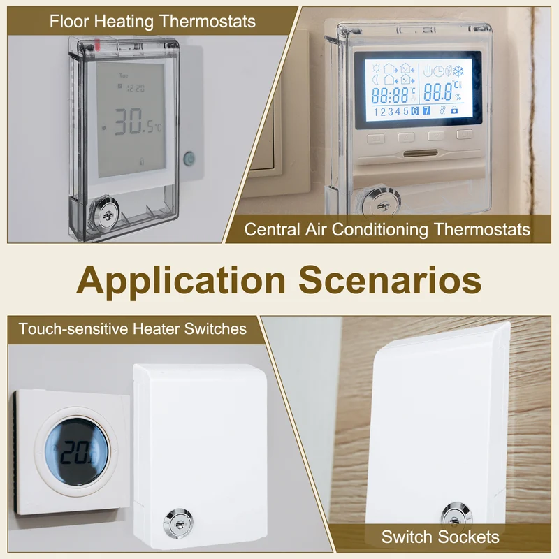 Thermostat Lock Box with Keys Central AC Thermostat Panel Cover, Clear Black