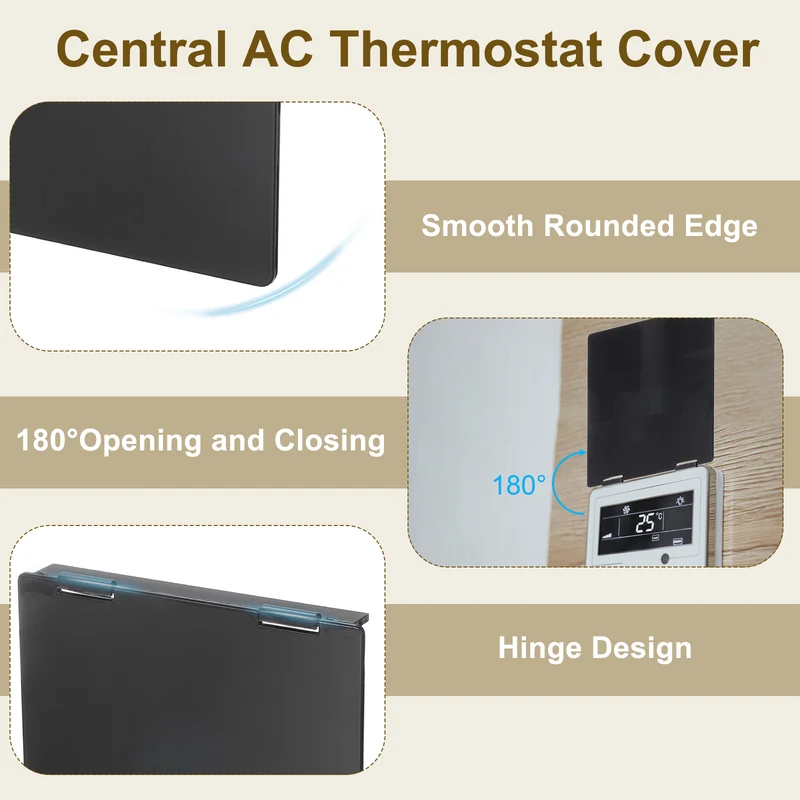 2Pcs 4-3/4" Central AC Thermostat Cover Panel AC Control Switch Protector, Black
