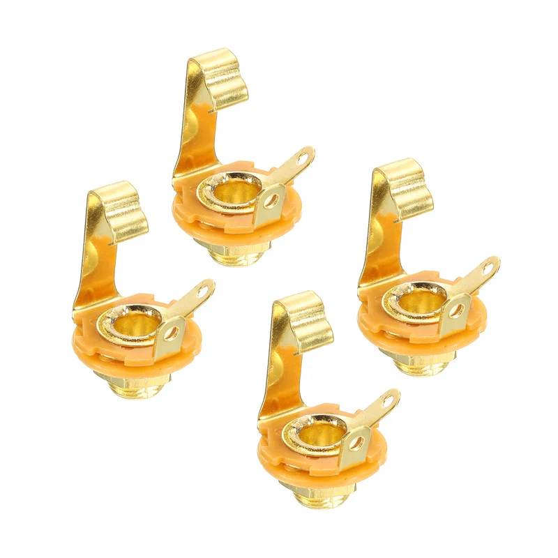 4pcs Guitar Input Jack 1/4" Jack Mono Panel Mount Socket Gold for Guitar