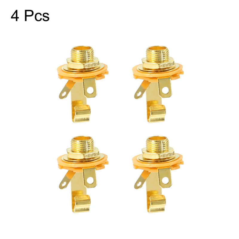 4pcs Guitar Input Jack 1/4" Jack Mono Panel Mount Socket Gold for Guitar