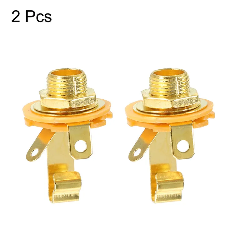 Guitar Input Jack 1/4" Stereo Jack Mono Panel Mount Socket Gold for Guitar 2pcs