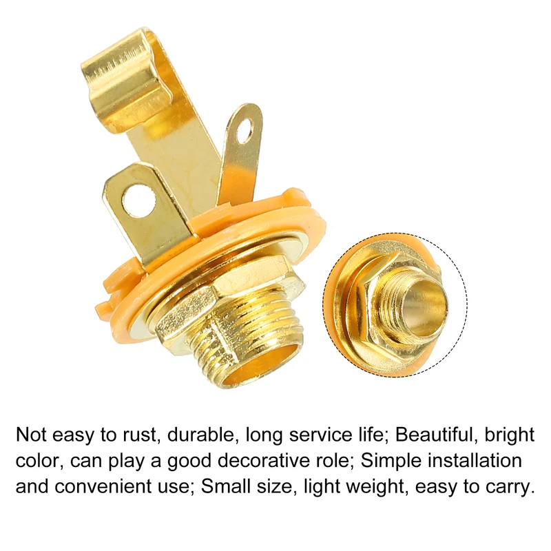 Guitar Input Jack 1/4" Stereo Jack Mono Panel Mount Socket Gold for Guitar 2pcs