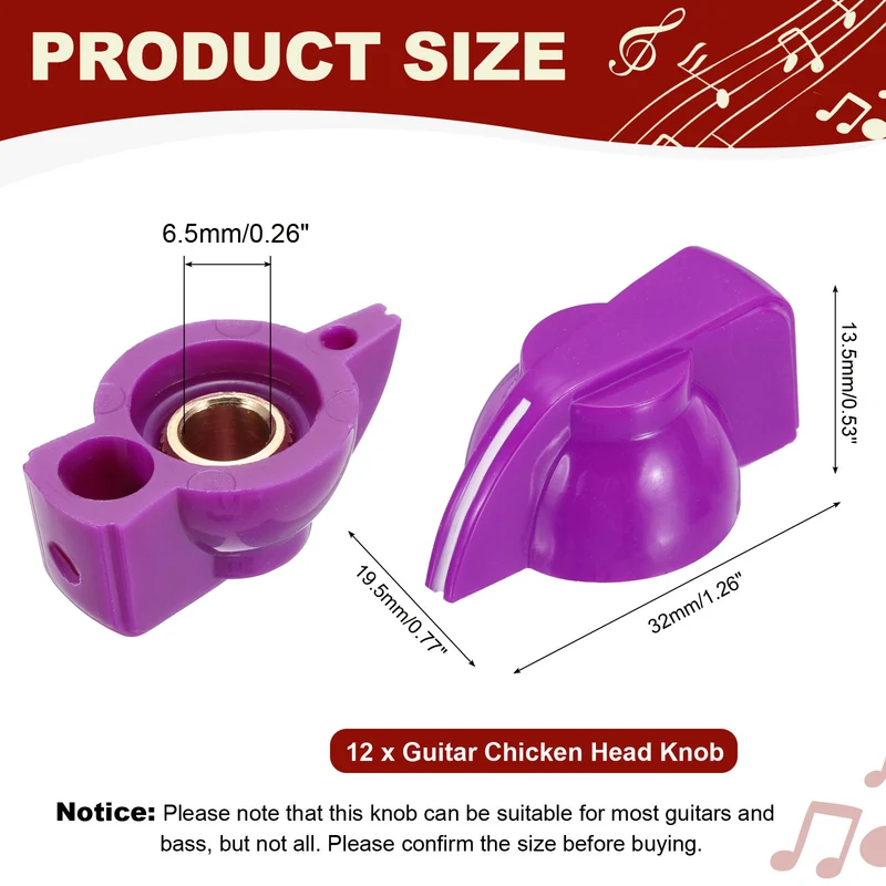 12pcs Guitar Chicken Head Knob 6.5mm Purple