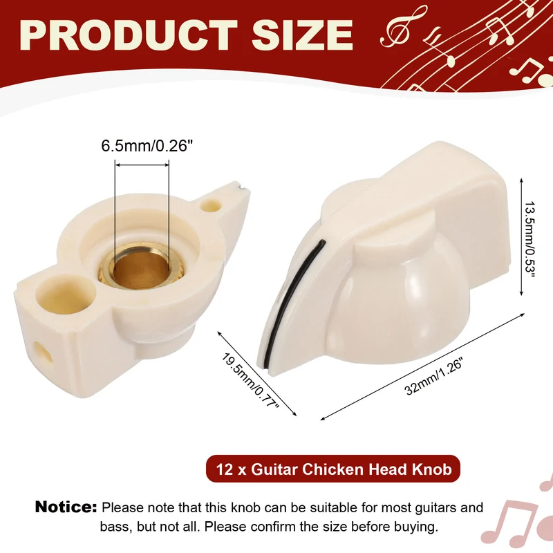 12pcs Guitar Chicken Head Knob 6.5mm Beige