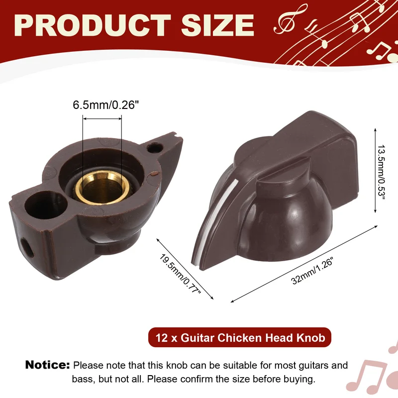 12pcs Guitar Chicken Head Knob 6.5mm Coffee