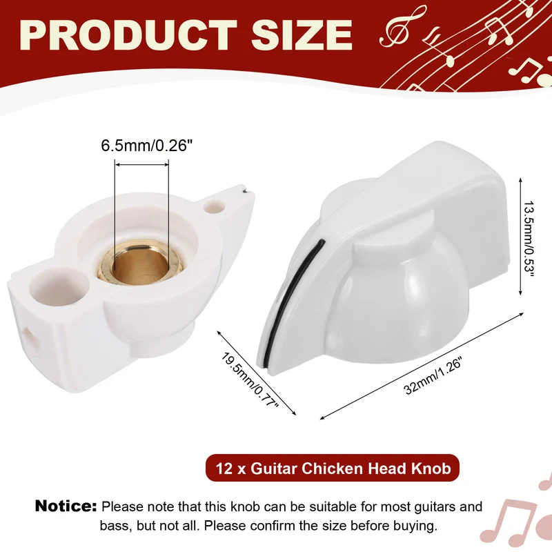 12pcs Guitar Chicken Head Knob 6.5mm White