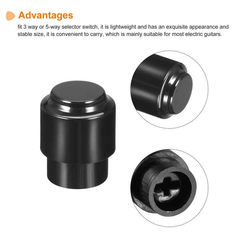 Guitar Selector Switch Tip Cap Round 3 Way Cross Knob Cover Black, Pack of 2