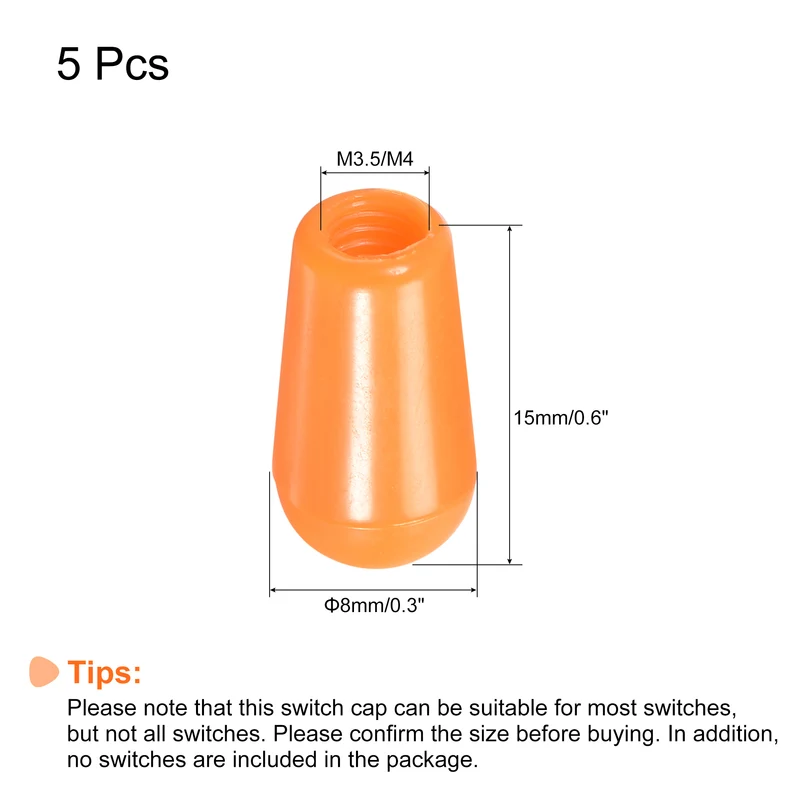 Toggle Switch Knob Cap Orange Cover ABS 8mm Dia for 3 Way Guitar Switch, 5Pcs