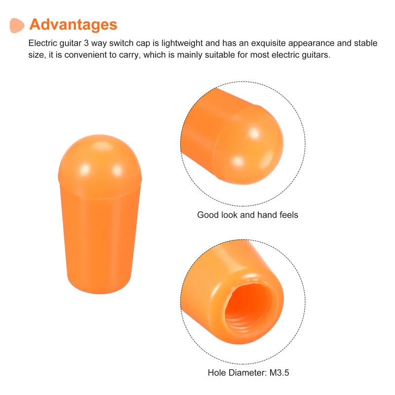 Toggle Switch Knob Cap Orange Cover ABS 8mm Dia for 3 Way Guitar Switch, 5Pcs