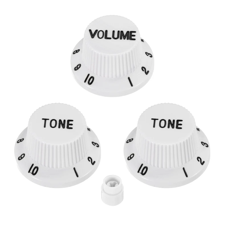 Guitar Control Knobs 1Volume 2Tone 1Switch Tip, White with Black Characters