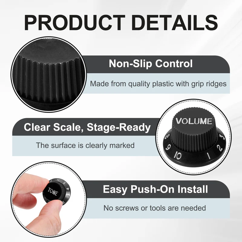 Guitar Control Knobs 1Volume 2Tone 1Switch Tip Black with White Characters