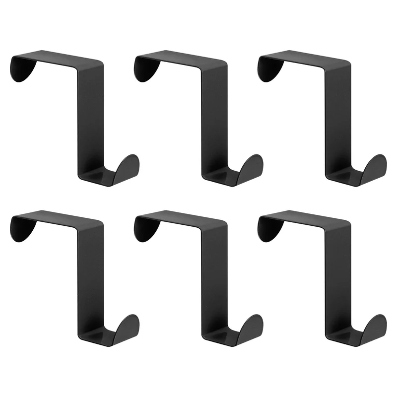 Over the Door Hooks, 6pcs - Stainless Steel S-Shaped Double Hooks (Black)