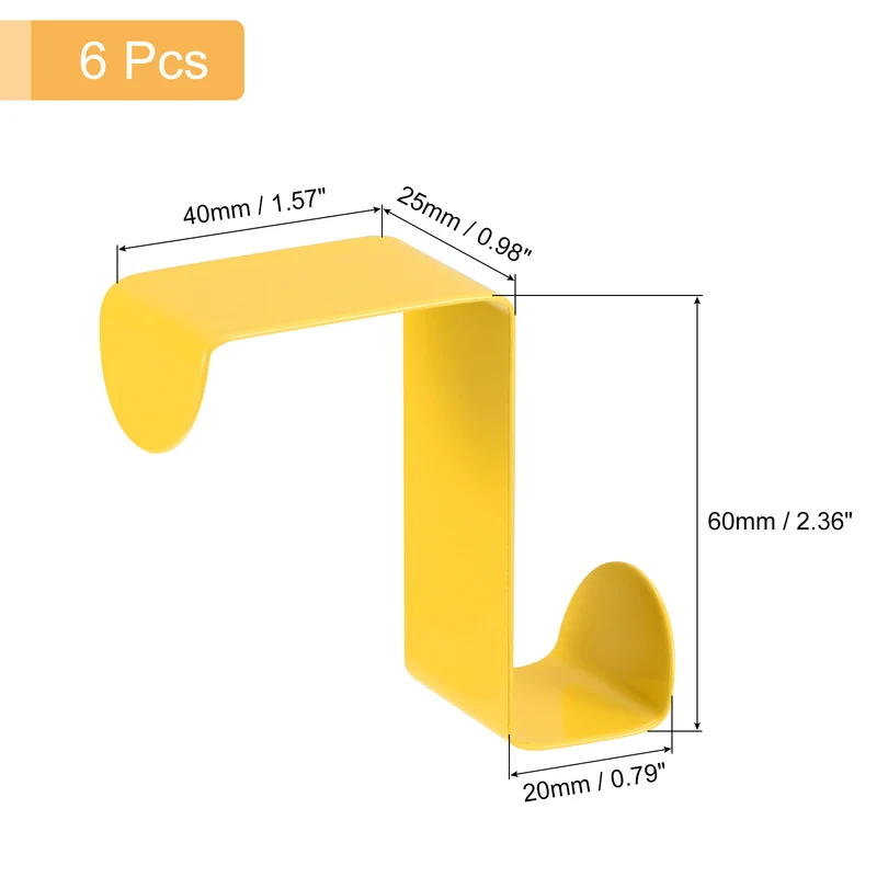 Over the Door Hooks, 6pcs - Stainless Steel S-Shaped Double Hooks (Yellow)