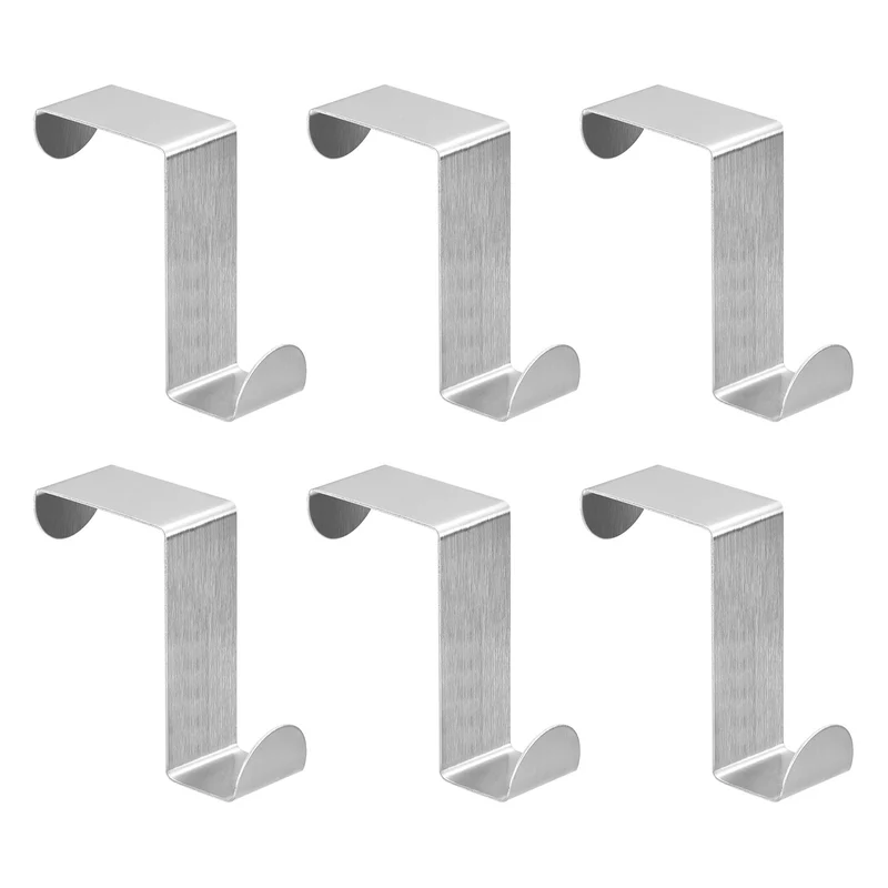 Over the Door Hooks, 6pcs - Stainless Steel S-Shaped Double Hooks (Silver)