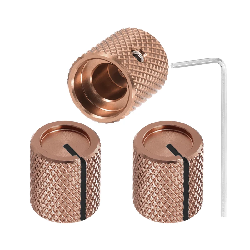 3Pcs Aluminum Guitar Potentiometer Knob W Wrench Set 6.35mm Bronze