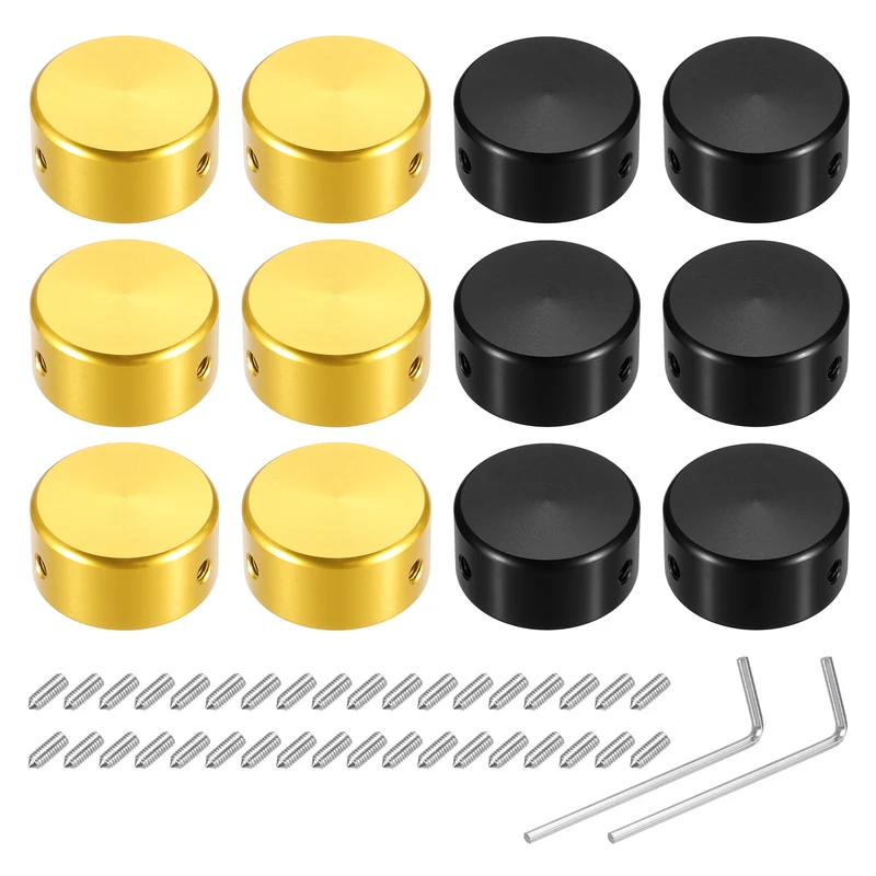 12 Pcs Footswitch Toppers Guitar Pedal Button Caps Footswitch Cover, Black, Gold