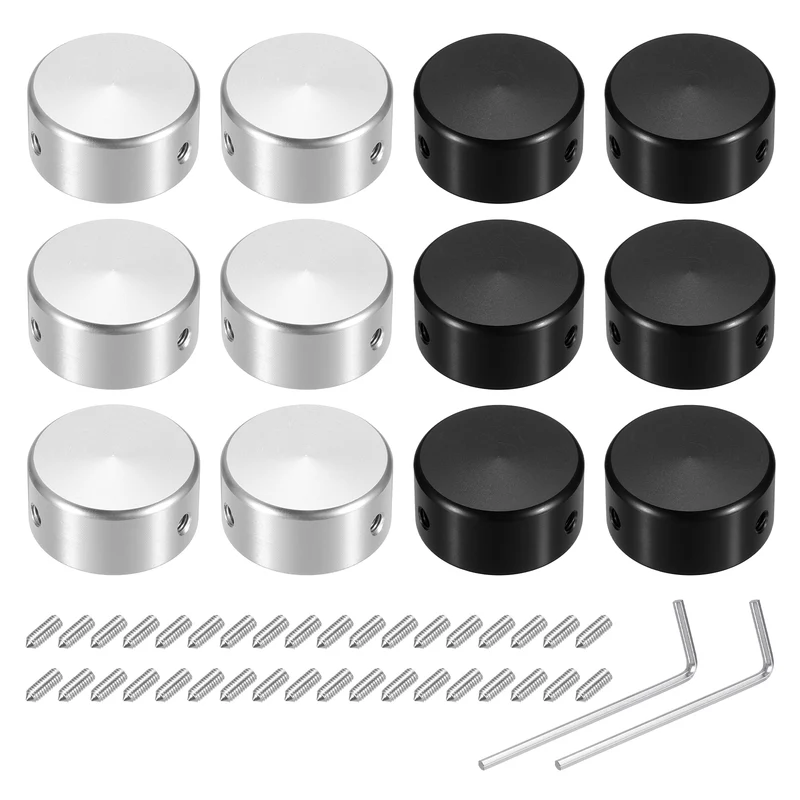 12 Pcs Footswitch Toppers Guitar Pedal Button Caps Footswitch Cover Silver Black