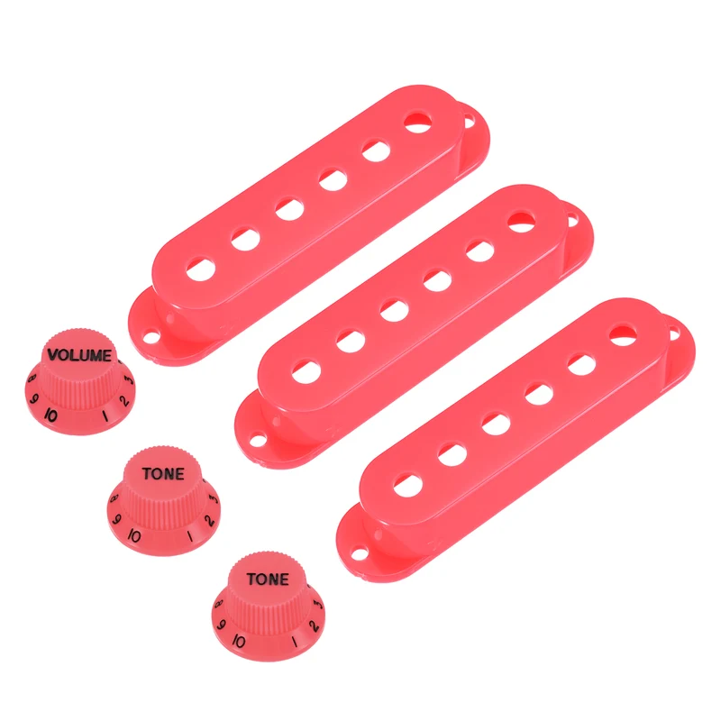 Guitar Control Knobs 1Volume 2Tone 3Pickup Covers Pink with Black Characters