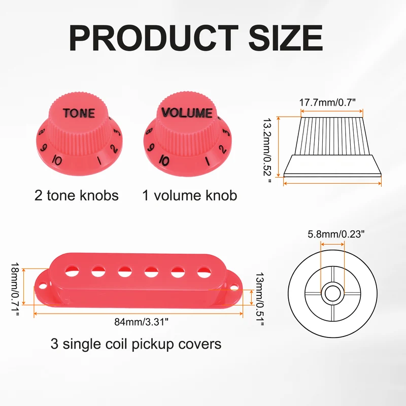 Guitar Control Knobs 1Volume 2Tone 3Pickup Covers Pink with Black Characters