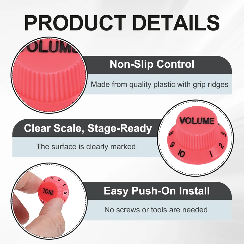 Guitar Control Knobs 1Volume 2Tone 3Pickup Covers Pink with Black Characters