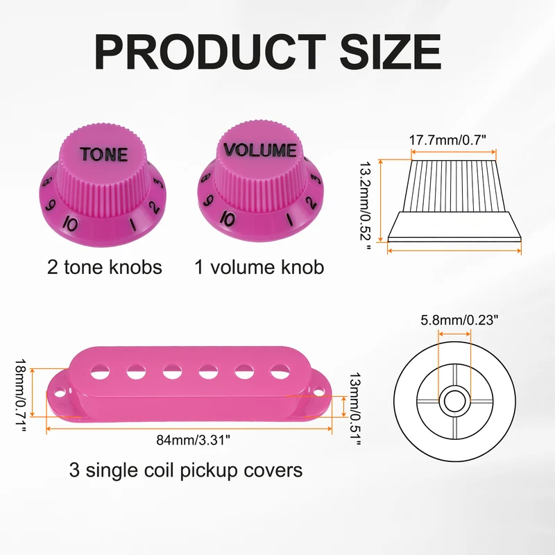 Guitar Control Knobs 1Volume 2Tone 3Pickup Covers Purple with Black Characters