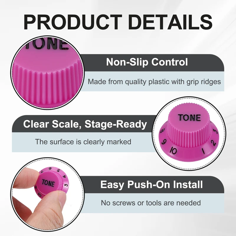 Guitar Control Knobs 1Volume 2Tone 3Pickup Covers Purple with Black Characters