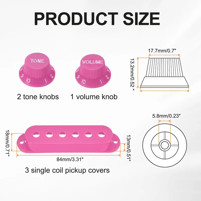 Guitar Control Knobs 1Volume 2Tone 3Pickup Covers Purple with White Characters