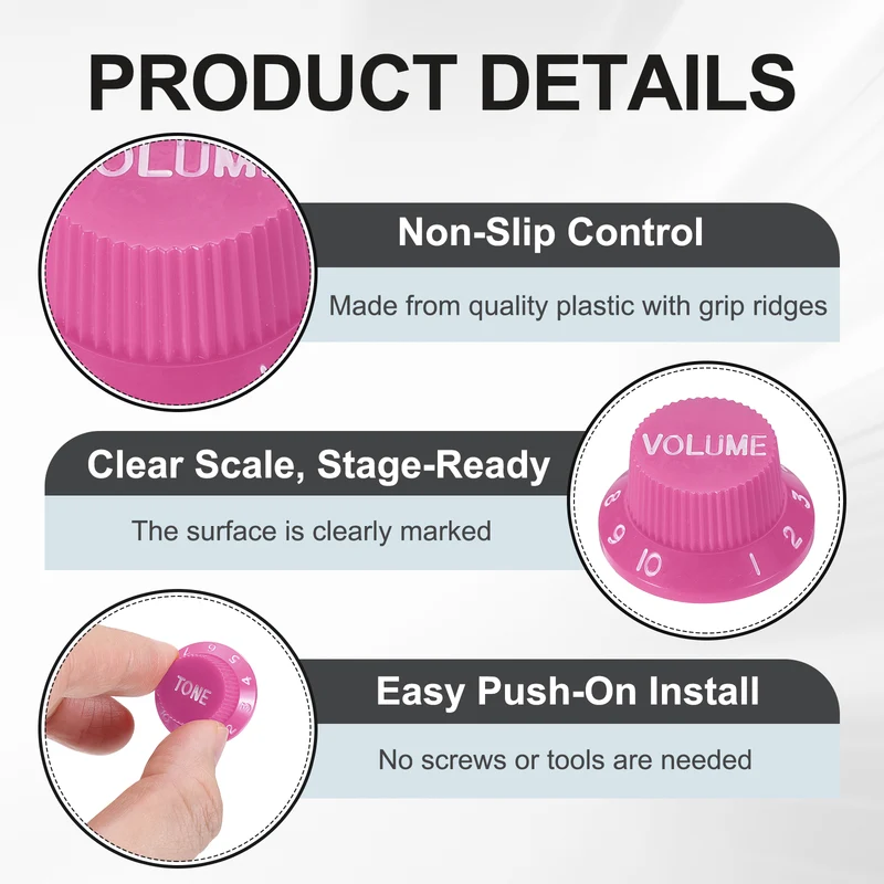 Guitar Control Knobs 1Volume 2Tone 3Pickup Covers Purple with White Characters