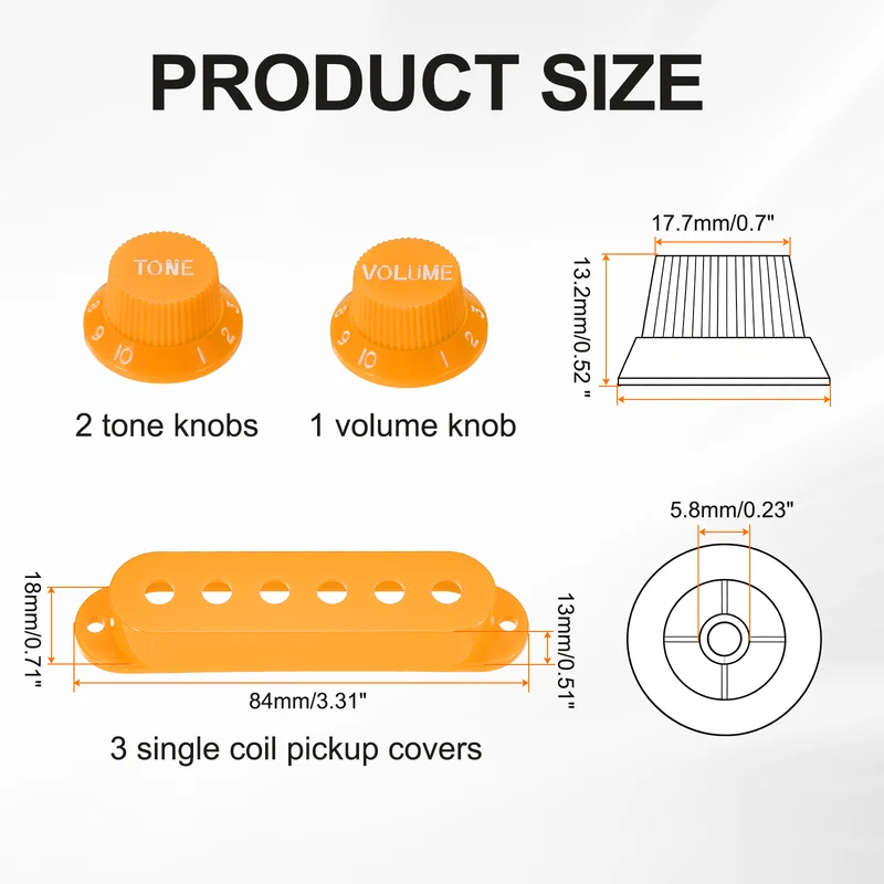 Guitar Control Knobs 1Volume 2Tone 3Pickup Covers Orange with White Characters