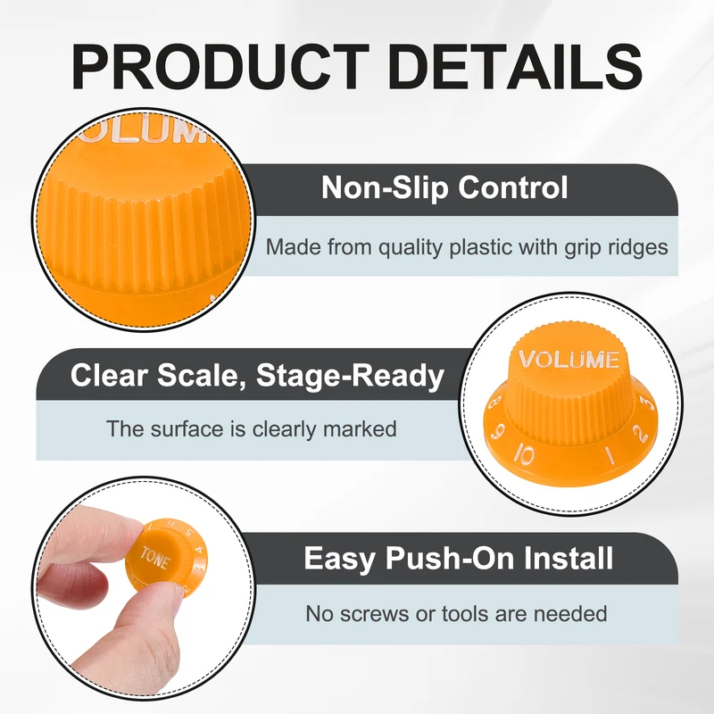 Guitar Control Knobs 1Volume 2Tone 3Pickup Covers Orange with White Characters