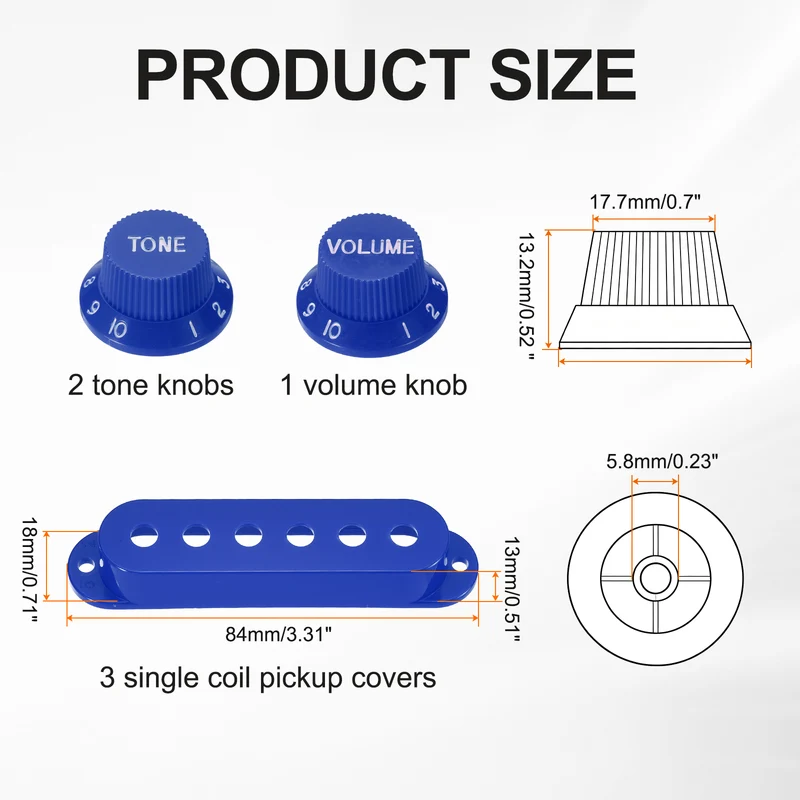Guitar Control Knobs 1Volume 2Tone 3Pickup Covers Blue with White Characters