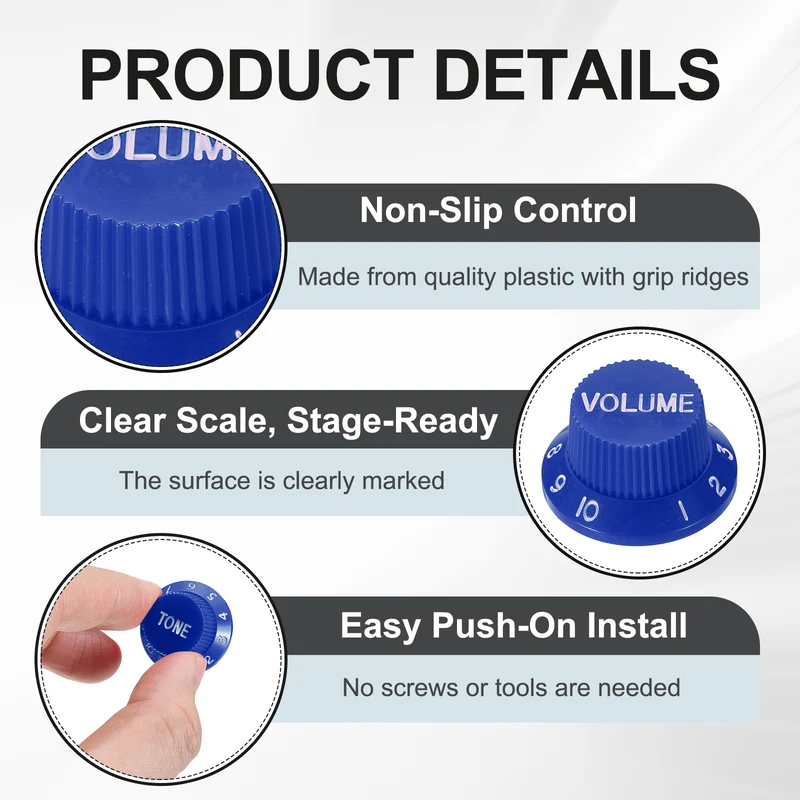 Guitar Control Knobs 1Volume 2Tone 3Pickup Covers Blue with White Characters