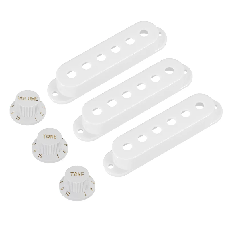 Guitar Control Knobs 1Volume 2Tone 3Pickup Covers White with Gold Characters