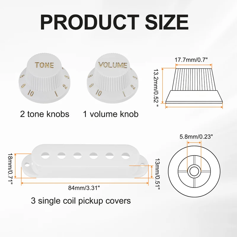 Guitar Control Knobs 1Volume 2Tone 3Pickup Covers White with Gold Characters