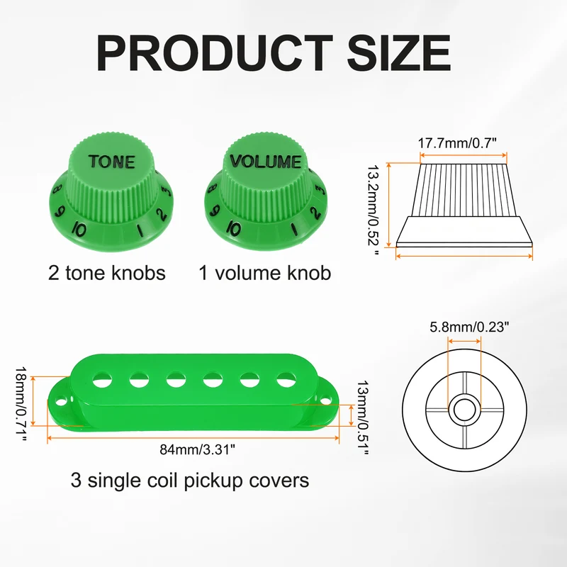 Guitar Control Knobs 1Volume 2Tone 3Pickup Covers Green with Black Characters