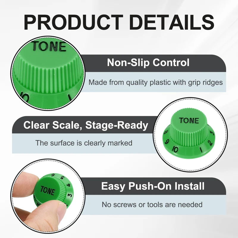Guitar Control Knobs 1Volume 2Tone 3Pickup Covers Green with Black Characters