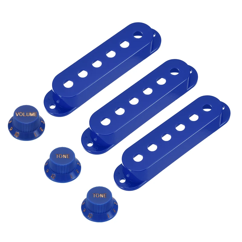 Guitar Control Knobs 1Volume 2Tone 3Pickup Covers Blue with Gold Characters