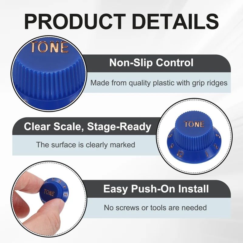 Guitar Control Knobs 1Volume 2Tone 3Pickup Covers Blue with Gold Characters