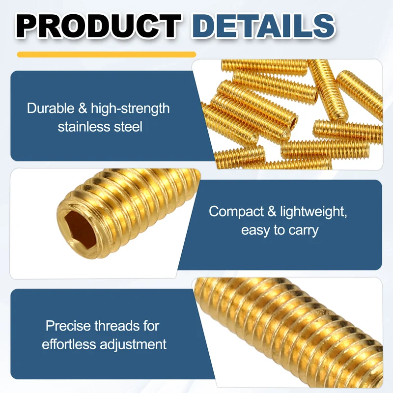 Guitar Bridge Saddle Height Adjustment Screws Metric M3x12mm Gold 12pcs