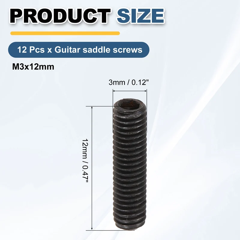 Guitar Bridge Saddle Height Adjustment Screws Metric M3x12 Black 12pcs