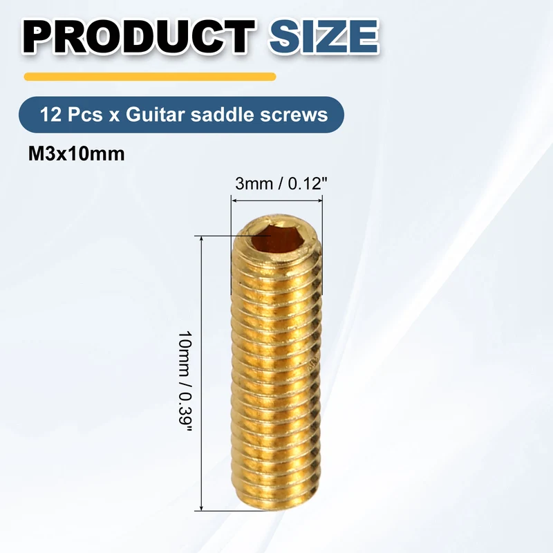 Guitar Bridge Saddle Height Adjustment Screws Metric M3x10 Gold 12pcs
