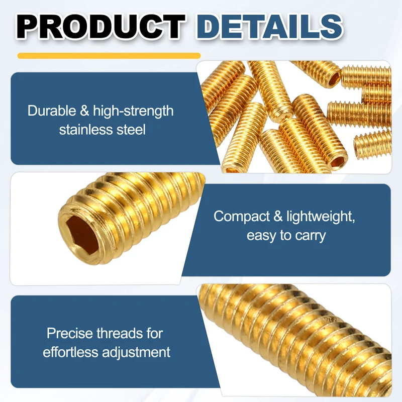 Guitar Bridge Saddle Height Adjustment Screws Metric M3x10 Gold 12pcs