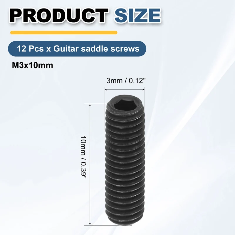 Guitar Bridge Saddle Height Adjustment Screws Metric M3x10 Black 12pcs