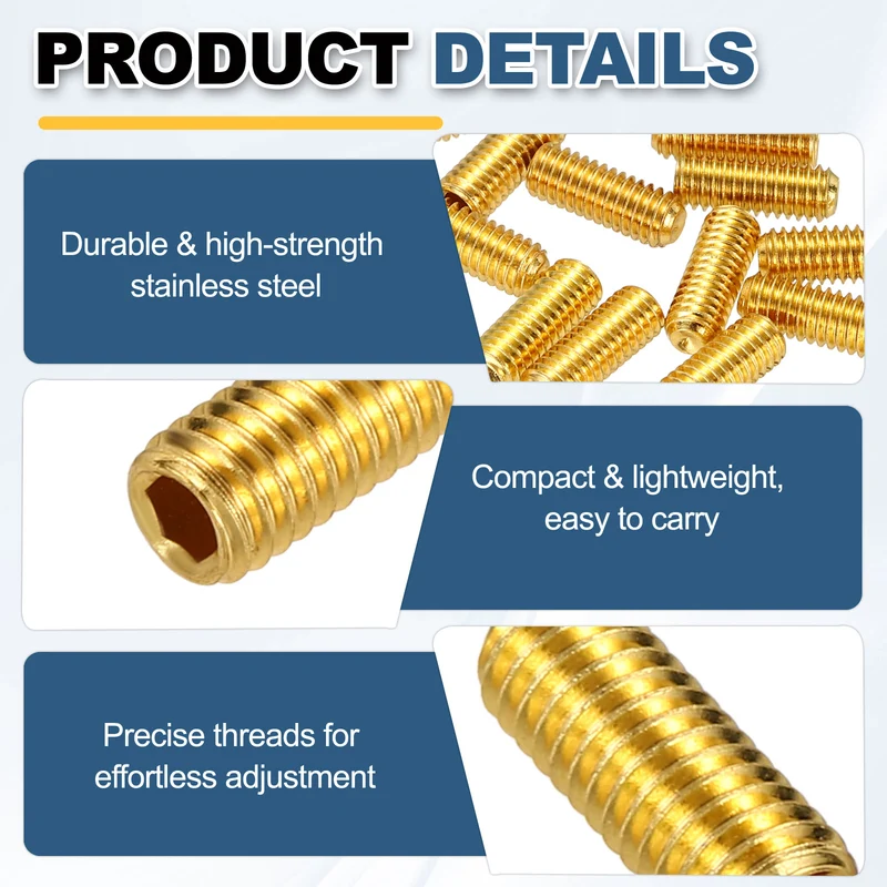 Guitar Bridge Saddle Height Adjustment Screws Metric M3x8 Gold 12pcs