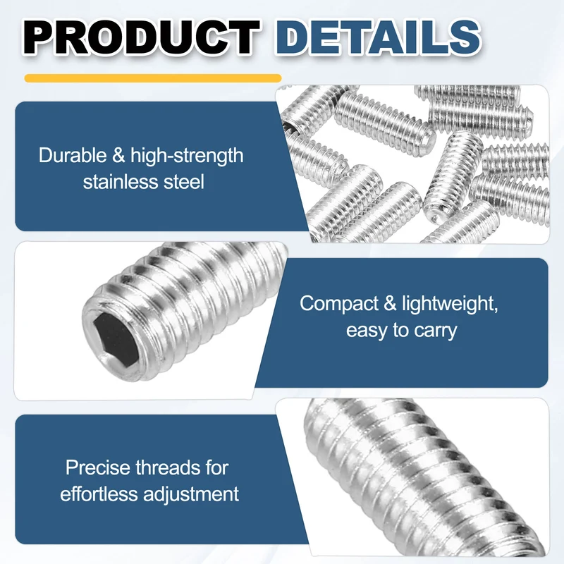 Guitar Bridge Saddle Height Adjustment Screws Metric M3x8 Silver 12pcs