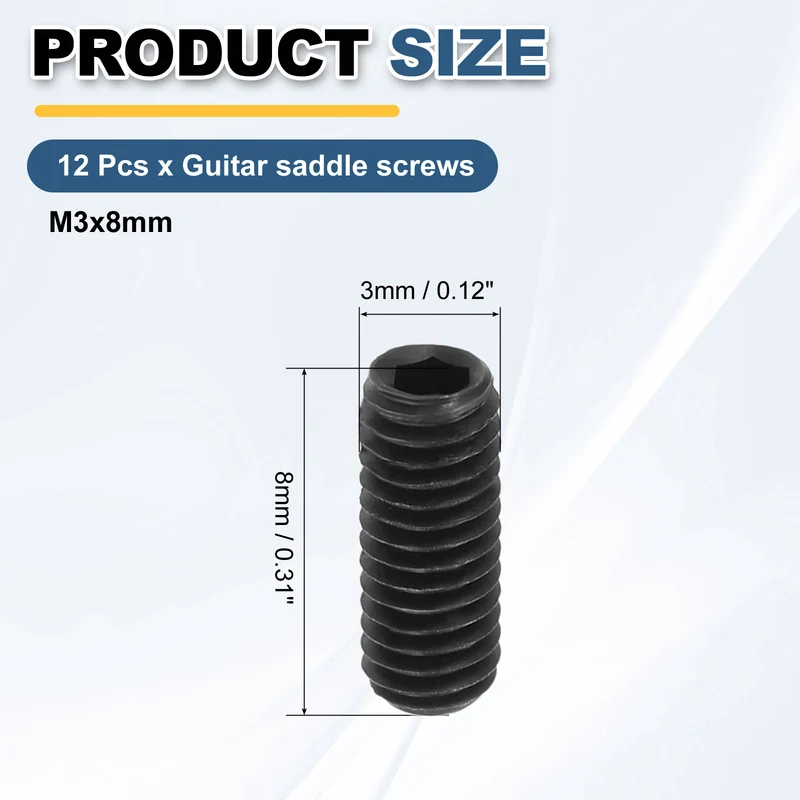 Guitar Bridge Saddle Height Adjustment Screws Metric M3x8 Black 12pcs