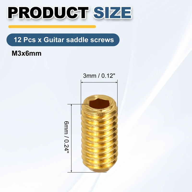 Guitar Bridge Saddle Height Adjustment Screws Metric M3x6 Gold 12pcs