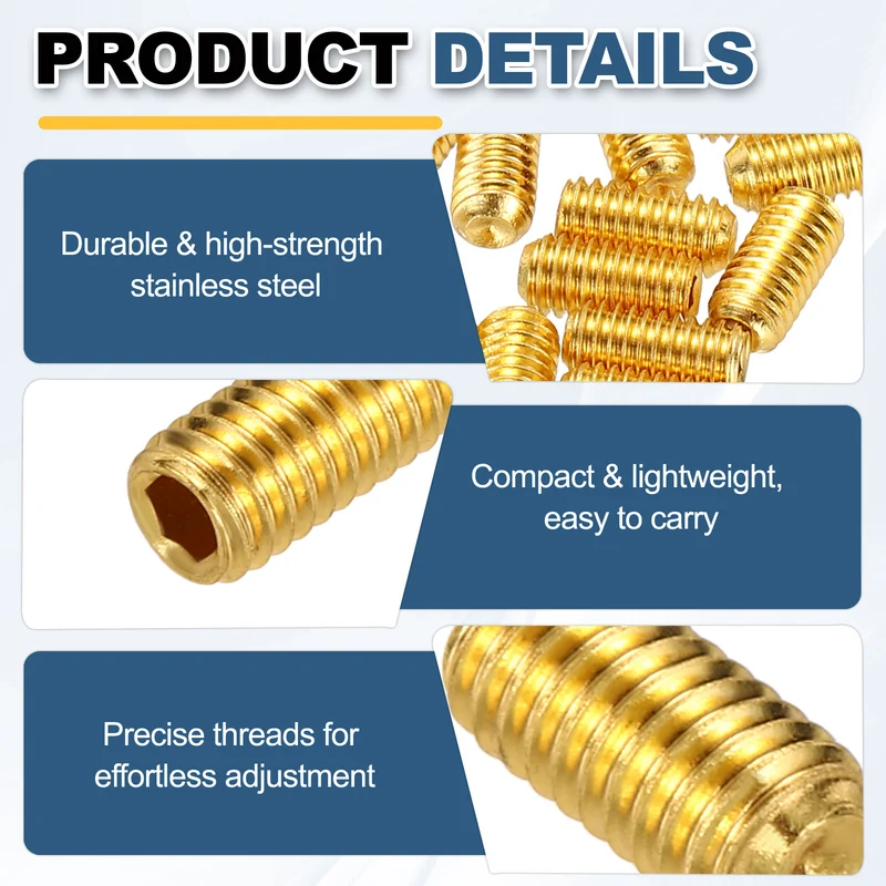 Guitar Bridge Saddle Height Adjustment Screws Metric M3x6 Gold 12pcs